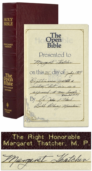 Margaret Thatchers Personally Owned Holy Bible, Presented to Her as Prime Minister